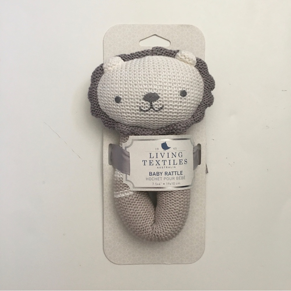 Living Textiles Baby Rattle Knit Lion Baby Gift NEW